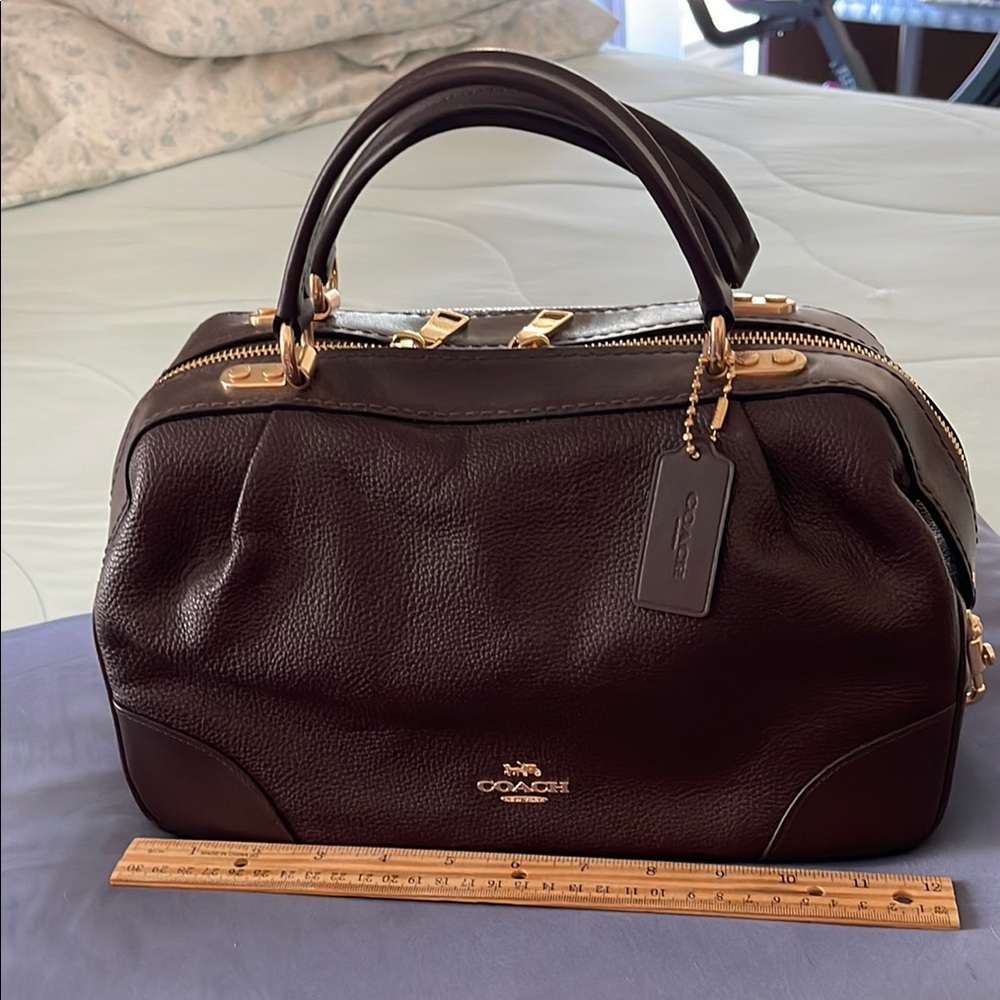 Coach Dark Brown Leather Bag with Gold Accents